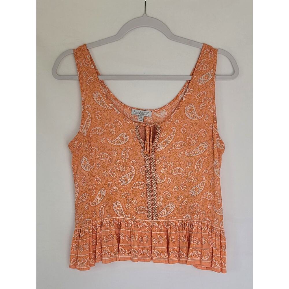 Patrons of Peace Boho Hippie Festival Coral Paisley Ruffle Tank Top Size XS - Picture 4 of 12